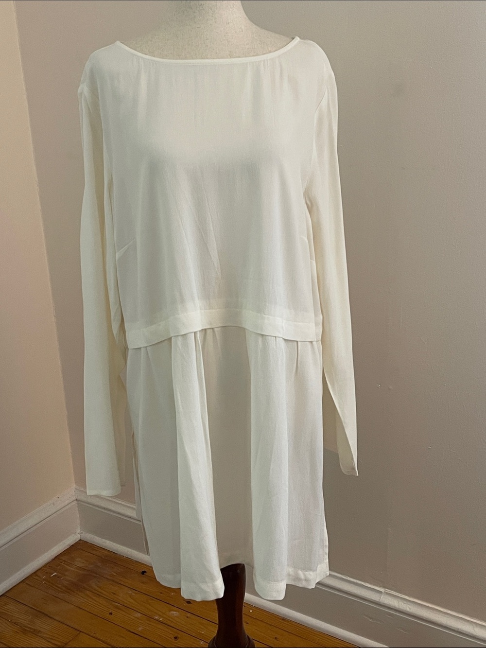 J.Jill Cream Long Sleeve Tunic Blouse Layered Rayon Top Size Large NWT